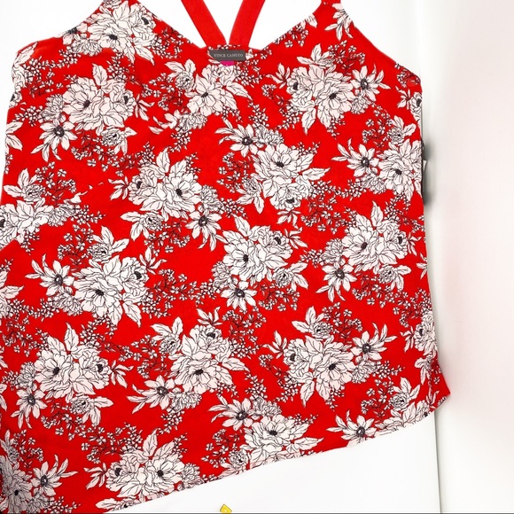 Vince Camuto Floral Print Asymmetric Hem Red V-Neck Tank Top Blouse Large NWT - Picture 7 of 13
